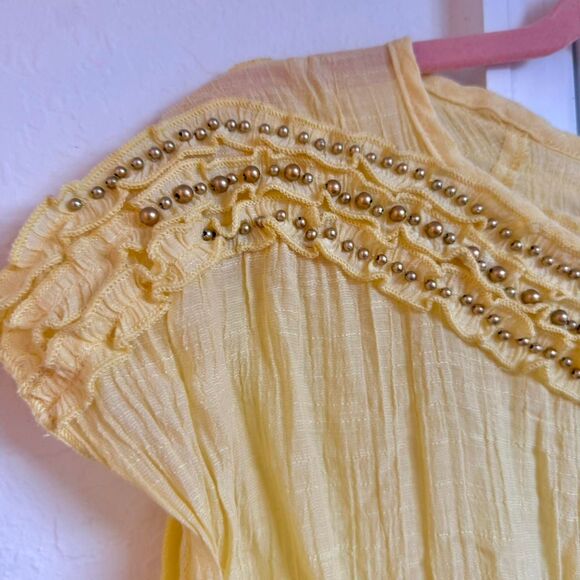 2b bebe Vintage Butter Yellow Beaded Ruffle Top - Picture 8 of 8